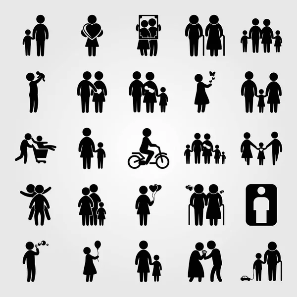 Humans icon set vector. couple, man, family and grandfather — Stock Vector