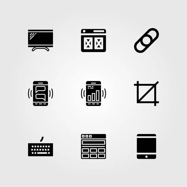 Diseño Web icono vectorial conjunto. monitor, cultivo, televisión y enlace — Vector de stock