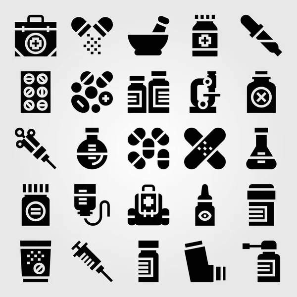 Conjunto de iconos de vector médico. medicamento, inhalador, jeringa y parche — Vector de stock