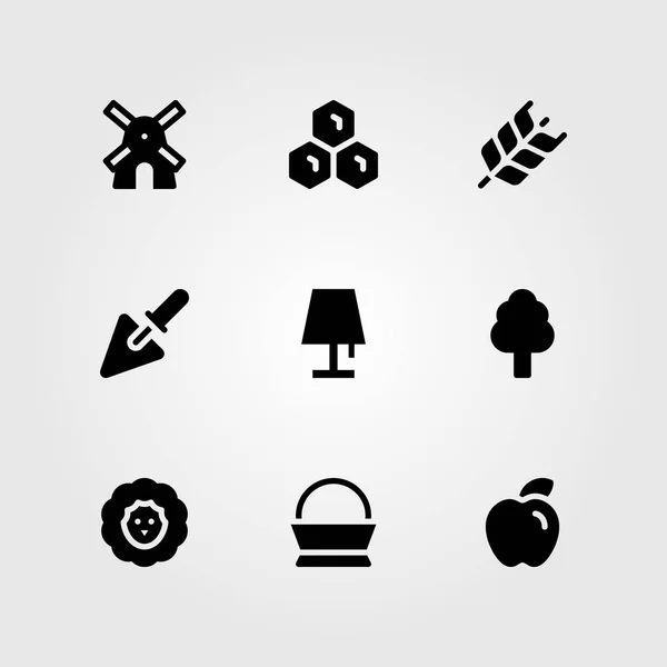 Gartenvektorsymbole gesetzt. Schafe, Apfel, Bienenwaben und Baum — Stockvektor