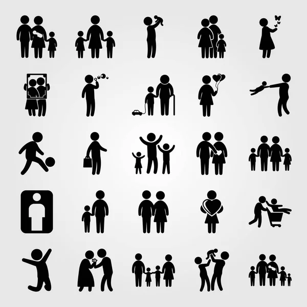 Menschen Icon Set Vektor. Junge, Kinder, Liebe und Mutter und Sohn — Stockvektor