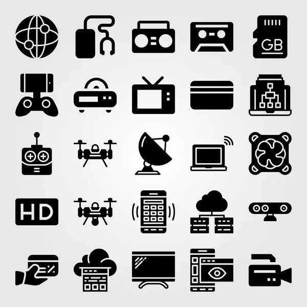 Teknoloji simge vektör ayarlayın. dron, video kamera, bulut bilgisayar ve dizüstü bilgisayar