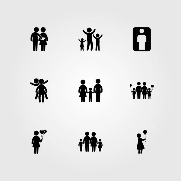 Icono humano vector conjunto. mujer, familia, niño y dos niños jugando — Vector de stock