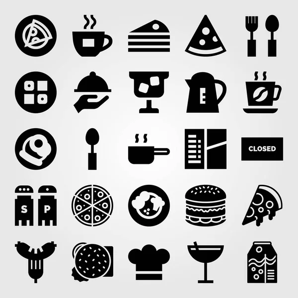 Restoran vektör Icon set. kaşık, sushi, pan ve pasta