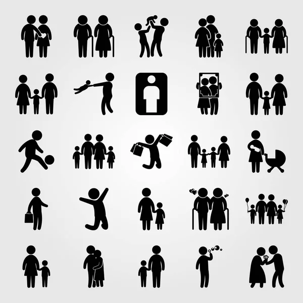 İnsanlar simge vektör ayarlayın. Dedem, kızı, atlama adam ve yaşlı