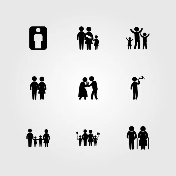 Icono humano vector conjunto. mujer, papá, hombre dando flores y niño — Vector de stock
