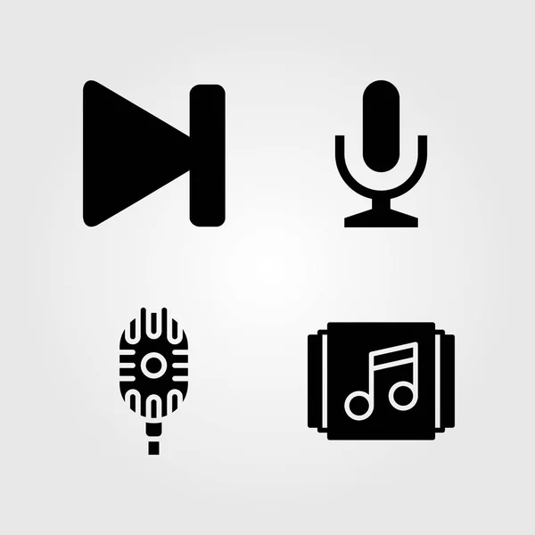 Buttons icons set. Vector illustration mic, next, microphone and playlist — Stock Vector