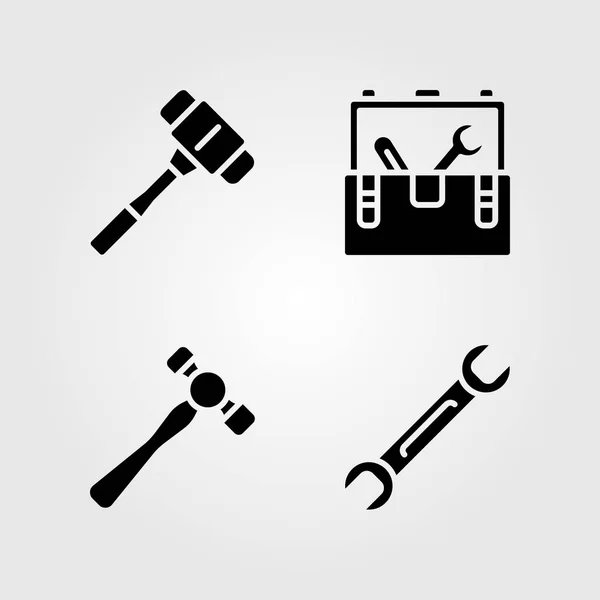 Werkzeuge Icons gesetzt. Vektor Illustration Hammer, Schraubenschlüssel, Werkzeugkiste und Hammer — Stockvektor