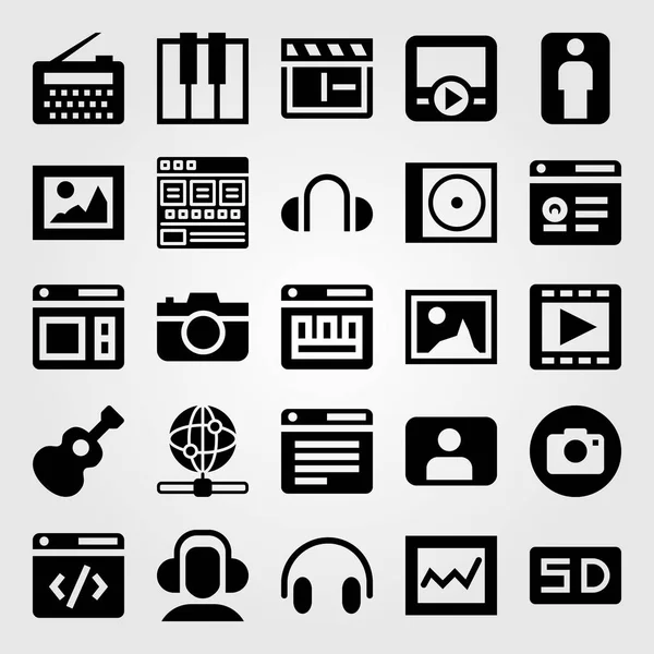 Multimedia vector icon set. browser, gebruiker, sd-kaart en compact disk — Stockvector