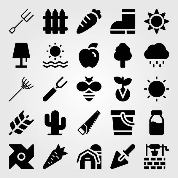 Ogrodowe wektor zestaw ikon. Wiatraczek, apple, butelkę mleka i deszcz — Wektor stockowy