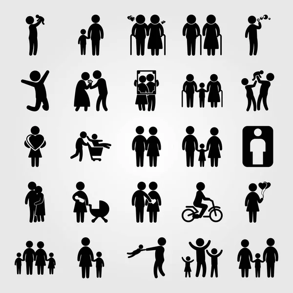 Ensemble d'icônes vectorielles humaines. père, câlin, père et mère avec fils — Image vectorielle