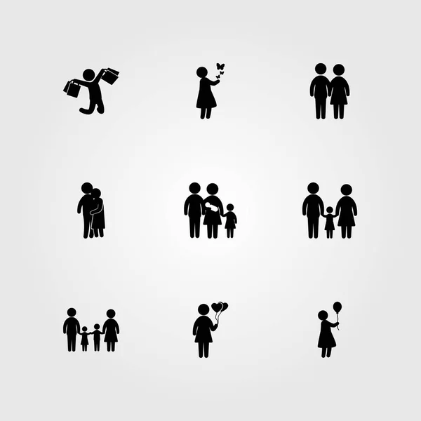 Icono humano vector conjunto. hombre, familia, gente abrazando y abrazando — Vector de stock