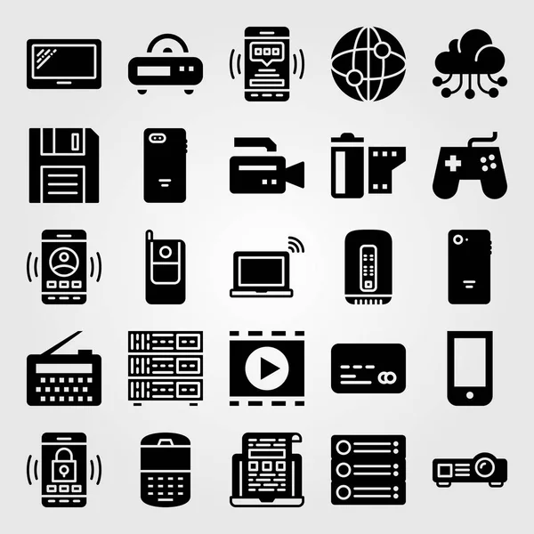 Technologie vector icon set. Tablet, mobiele telefoon, pc en server — Stockvector