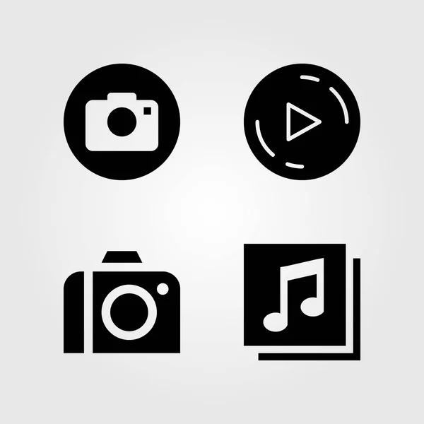 Botões ícones definidos. Botão de reprodução de ilustração vetorial, quaver, câmera fotográfica e botão — Vetor de Stock