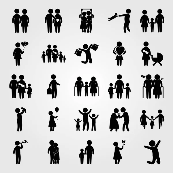 Humans vector icon set. mother and son, grandfather, son and old woman — Stock Vector