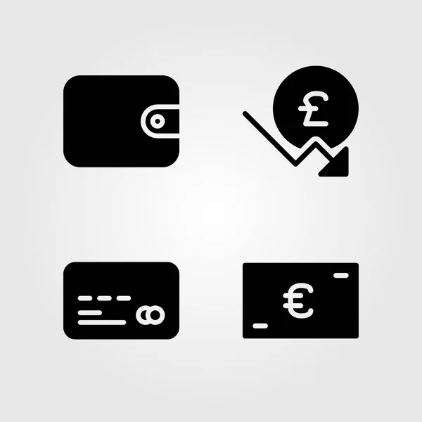 Pénz ikonok beállítása. Vektoros illusztráció hitelkártya, font sterling, pénztárca és az euró — Stock Vector