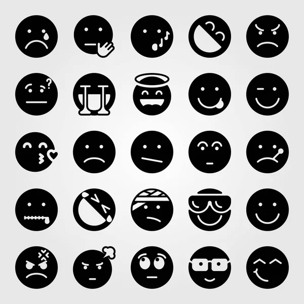 Emociones vector icono conjunto. enfermo, raro, guiño y triste — Archivo Imágenes Vectoriales