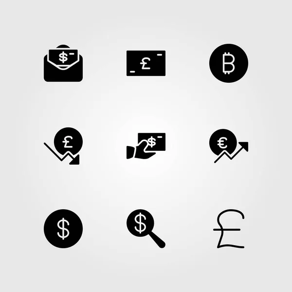 Signe vectoriel icône ensemble. monnaie, dollar, euro et pièce en dollar — Image vectorielle