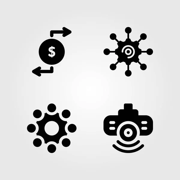 Set di icone vettoriali di discussione. scambio, proiettore, impostazioni e meeting — Vettoriale Stock