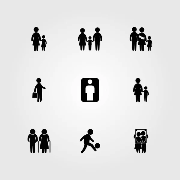 L'icona umana imposta il vettore. bambino, amore, famiglia e madre con figlio — Vettoriale Stock