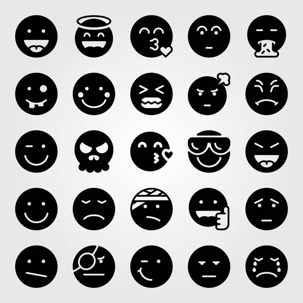 Duygular Icon set vektör. gülümseme, kusmak, yaralı ve kafatası — Stok Vektör