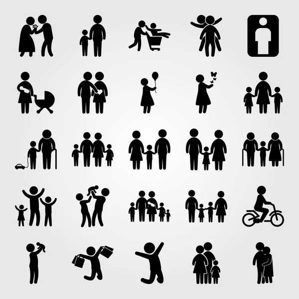 Humans vector icon set. woman, childen, boy and mother — Stock Vector