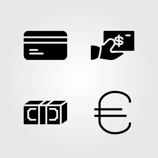 Bank pictogrammen instellen. Vector illustratie geld, credit card, dollar en euro — Stockvector