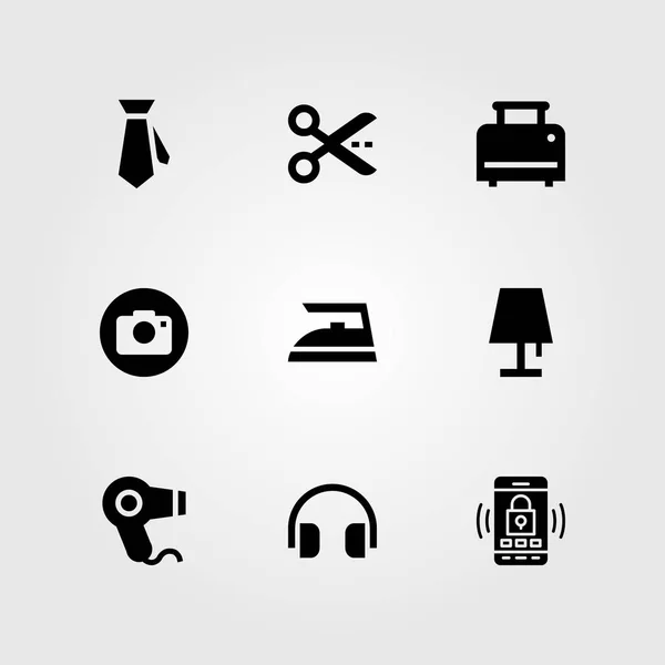 Conjunto de iconos de vector de compras. secador de pelo, tostadora, smartphone y lámpara — Archivo Imágenes Vectoriales