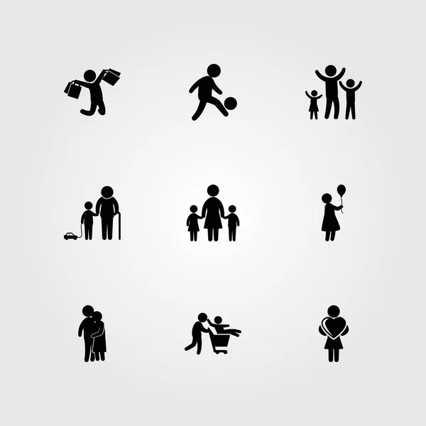 Humans icon set vector. mother with two chields, football player, son and mother — Stock Vector