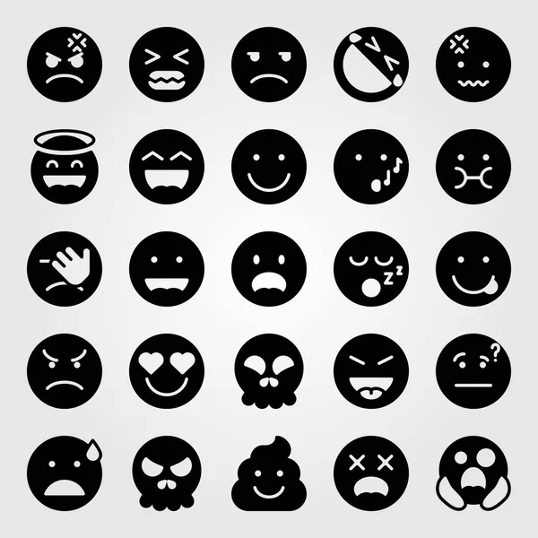 Emociones vector icono conjunto. risa, sonrisa, enojado y sorprendido — Archivo Imágenes Vectoriales