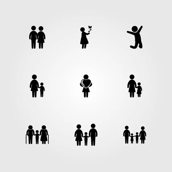 Menschen Icon Set Vektor. Großvater, Mutter mit Sohn, Familie und Kind — Stockvektor