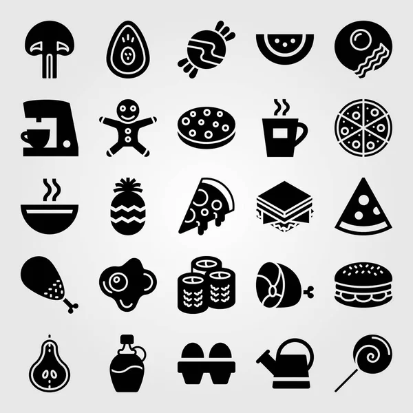 Alimentos y bebidas vector icono conjunto. jarabe, sopa, pera y lata — Archivo Imágenes Vectoriales