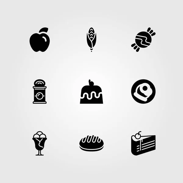 Ensemble d'icônes vectorielles Alimentation et boissons. boîte, gâteau, bonbons et petit déjeuner — Image vectorielle