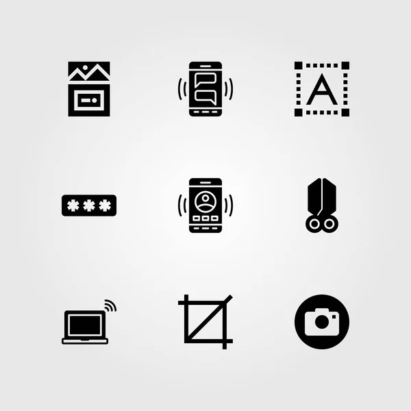 Web tasarım vektör Icon set. kırpma, duyarlı, fotoğraf makinesi ve makas — Stok Vektör
