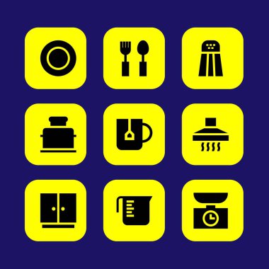 Mutfak vektör Icon set. tuz, çatal bıçak takımı, kabine ve çıkarıcı hood