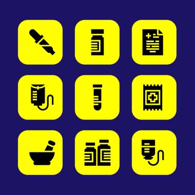 Tıp vektör Icon set. tüp, harç, yardım ve damla sayacı