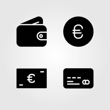 Para Icons set. Vektör çizim kredi kartı, m-cüzdan ve euro