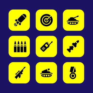 Silah vektör Icon set. Madde işaretleri, walkie talkie, tüfek ve keskin nişancı