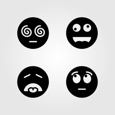 Duygular Icon set vektör. Gülümse, hipnotize, tiksinti ve çılgın