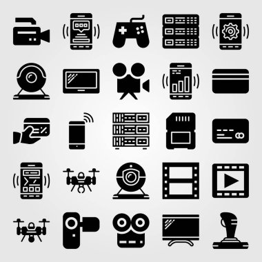 Teknoloji vektör Icon set. Gamepad, tablet, sunucu ve bellek