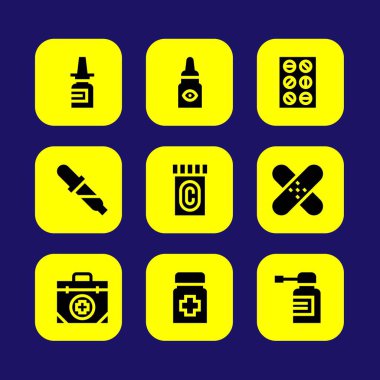 Tıp vektör Icon set. yama, sprey, tabletler ve hapları