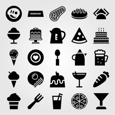 Restoran vektör Icon set. ekmek, kaşık, su ısıtıcısı ve havuç