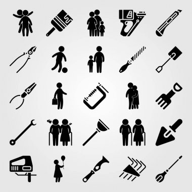 Araçlar simgesi vektör ayarlayın. insanlar sarılma, evlat, evlat ve iş