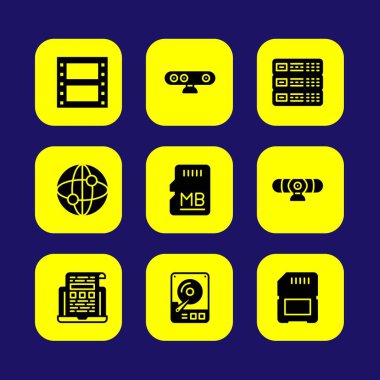 Teknoloji vektör Icon set. bellek, dizüstü bilgisayar, internet ve sd kart