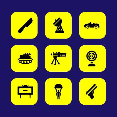 Askeri vektör Icon set. silah, paraşüt, anten ve benim