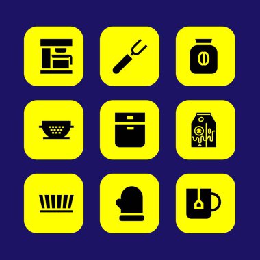 Mutfak vektör Icon set. fırın, süt, kahve ve kalıp