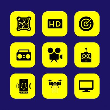 Teknoloji vektör Icon set. dron, smartphone, uzaktan kumanda ve soğutucu