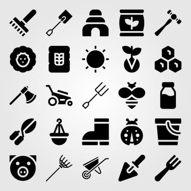 Bahçe vektör Icon set. Petek, arı kovanı, koyun ve uğur böceği