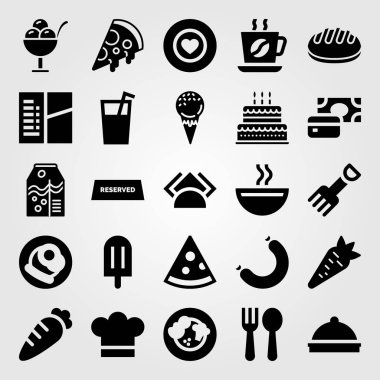 Restoran vektör Icon set. favori, pasta, çatal bıçak takımı ve Kahvaltı