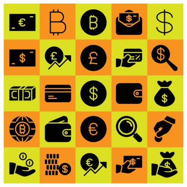 Para simge vektör ayarlayın. çanta, sikke, sikke ve bağış